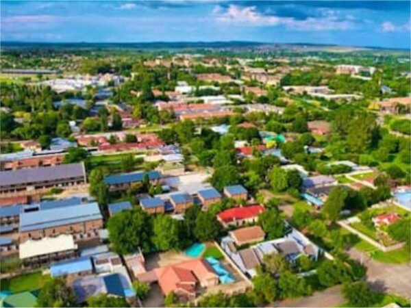 Aerial view of Potchefstroom, where Equilibria students arrange independent accommodation